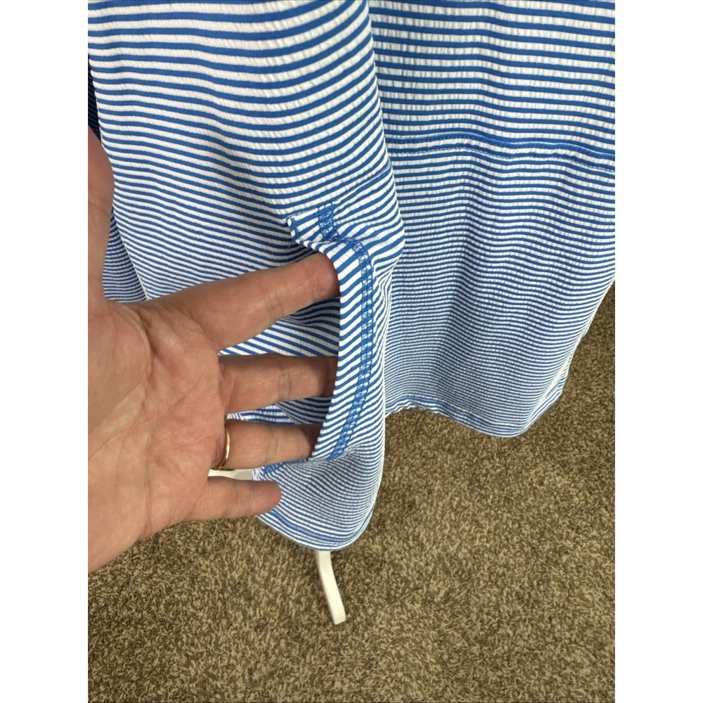 Rhone Women's L Stretch Seersucker Pullover Long Hoodie Blue Striped Euc View 4